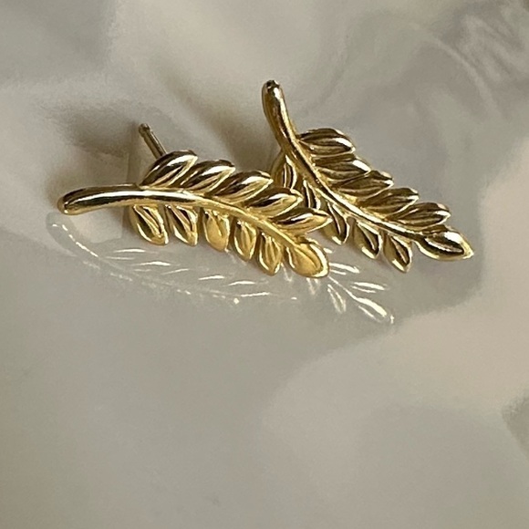 14k Gold Leaf Stud Earrings - Picture 10 of 14